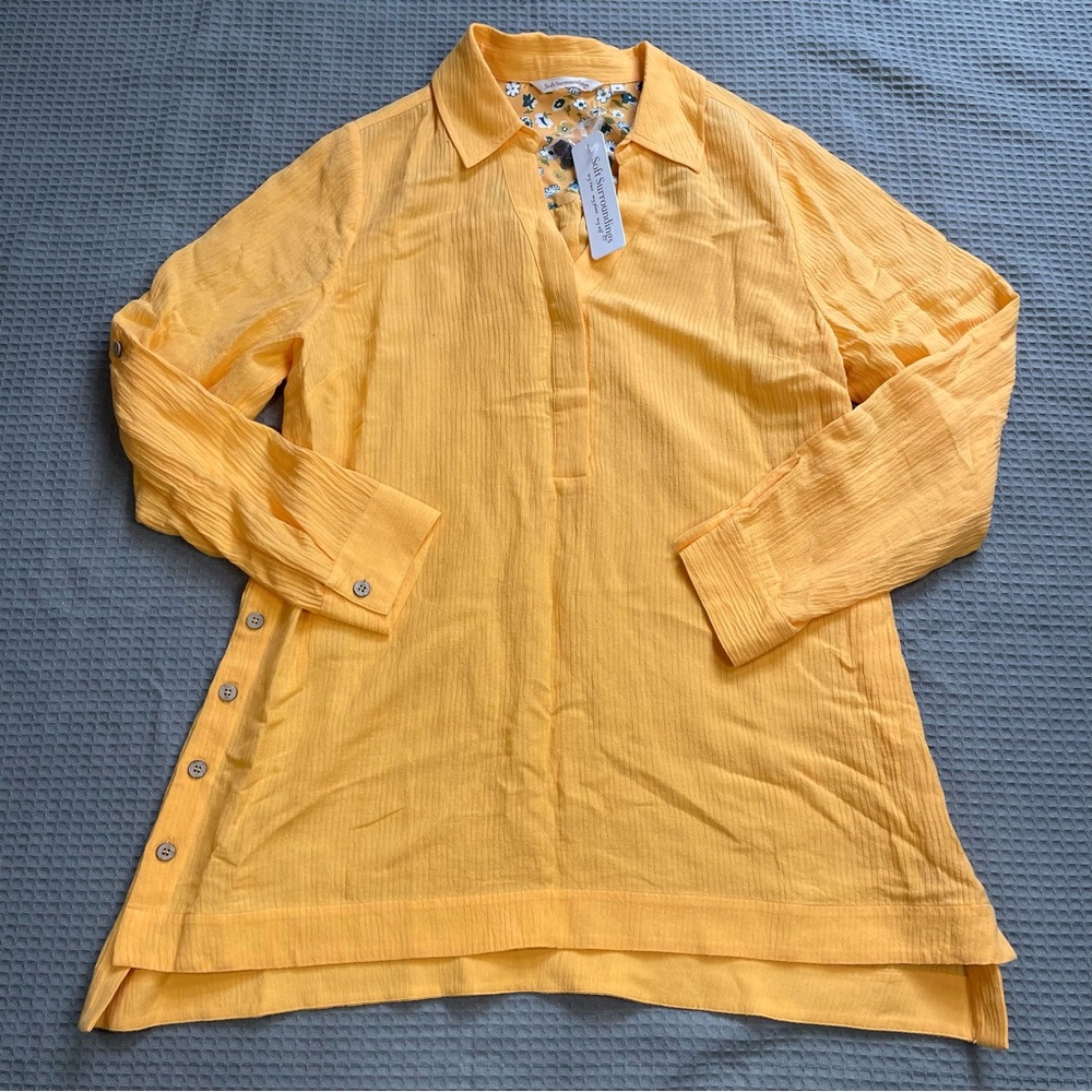 New Soft Surroundings Sorano Gauze Tunic Top Medium Womens Marigold Orange